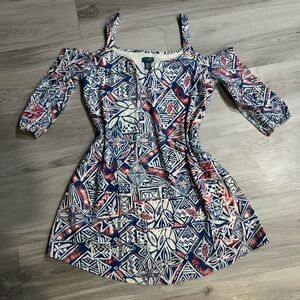 Caribbean Joe Red and Blue Geometric Mini Dress